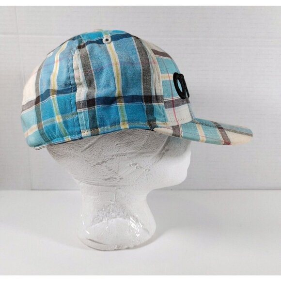 New Era Oakley 7 1/4  Fitted Hat Ball Cap Blue White Plaid - Picture 3 of 5